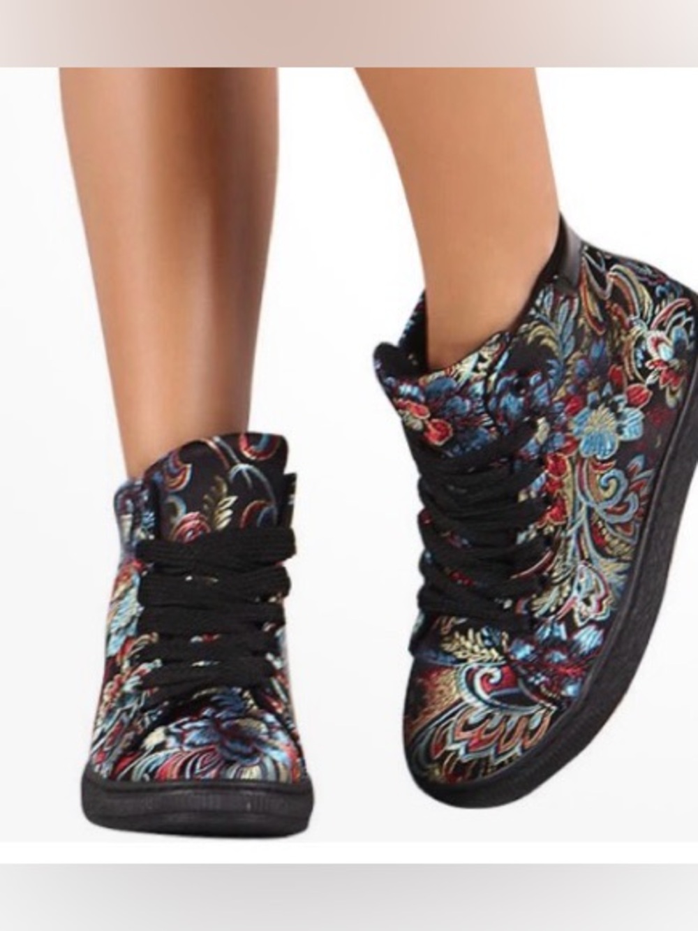 Bamboo Black Floral and Paisley High-Top Fashion Sneakers.